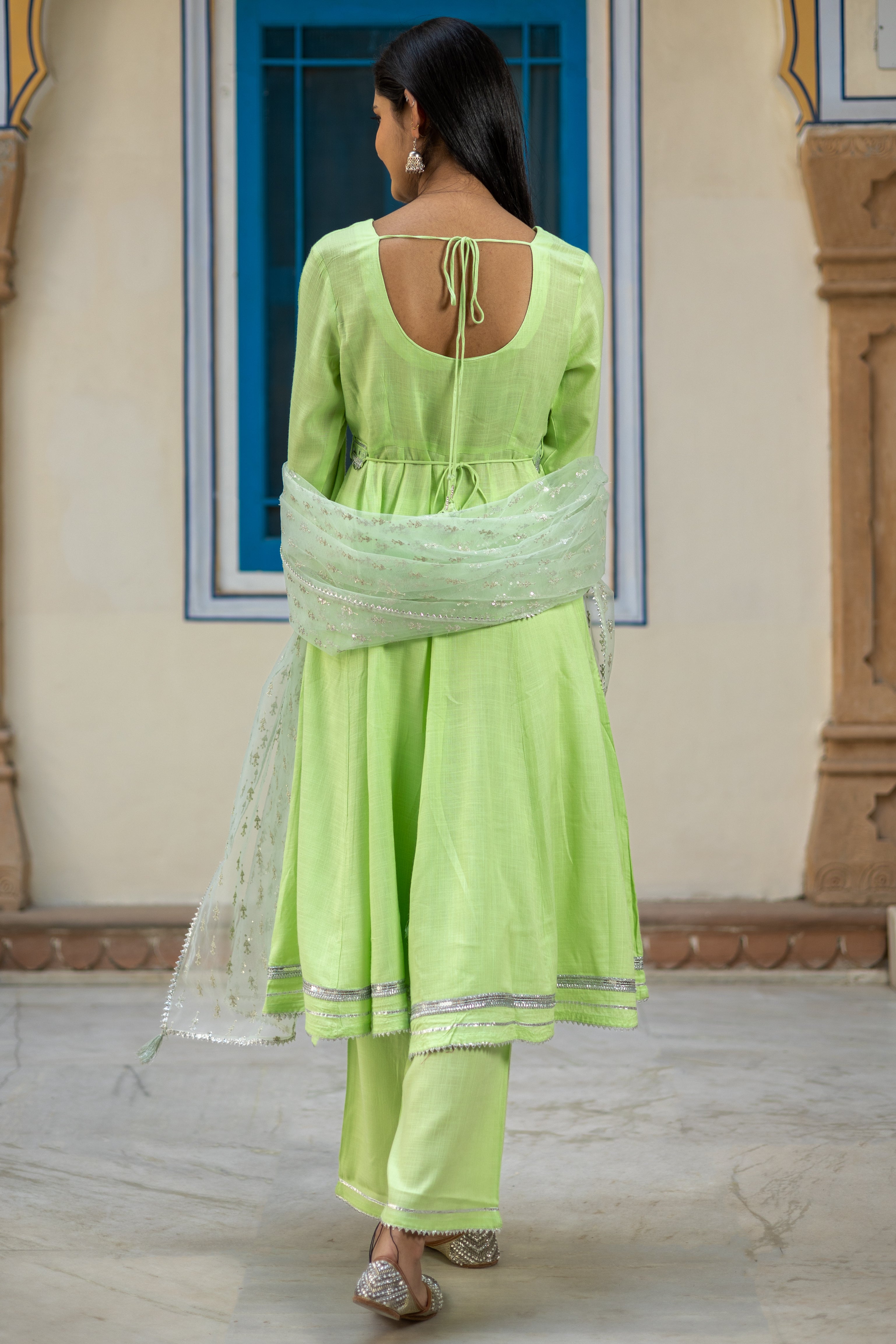 Green Embroidered Anarkali with Straight Pant Paired with Dupatta